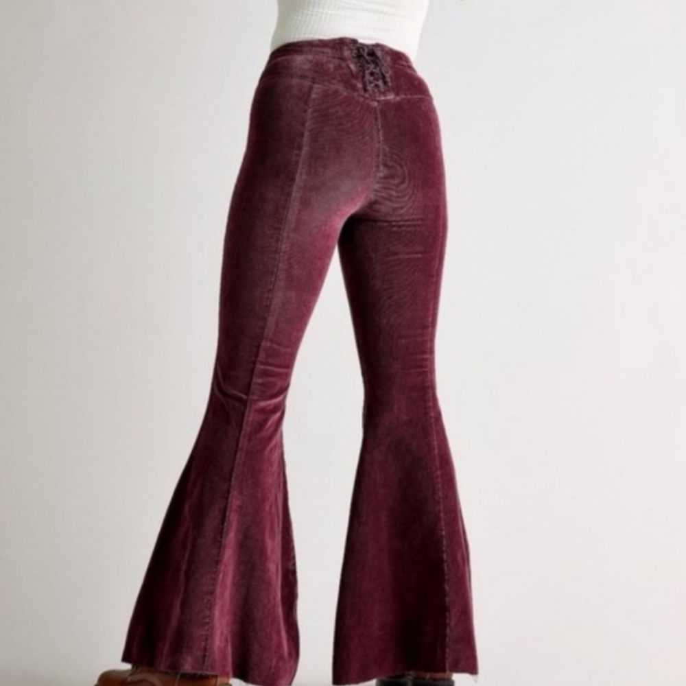 Free People CRVY Cord Lace Up Back Flare Jeans